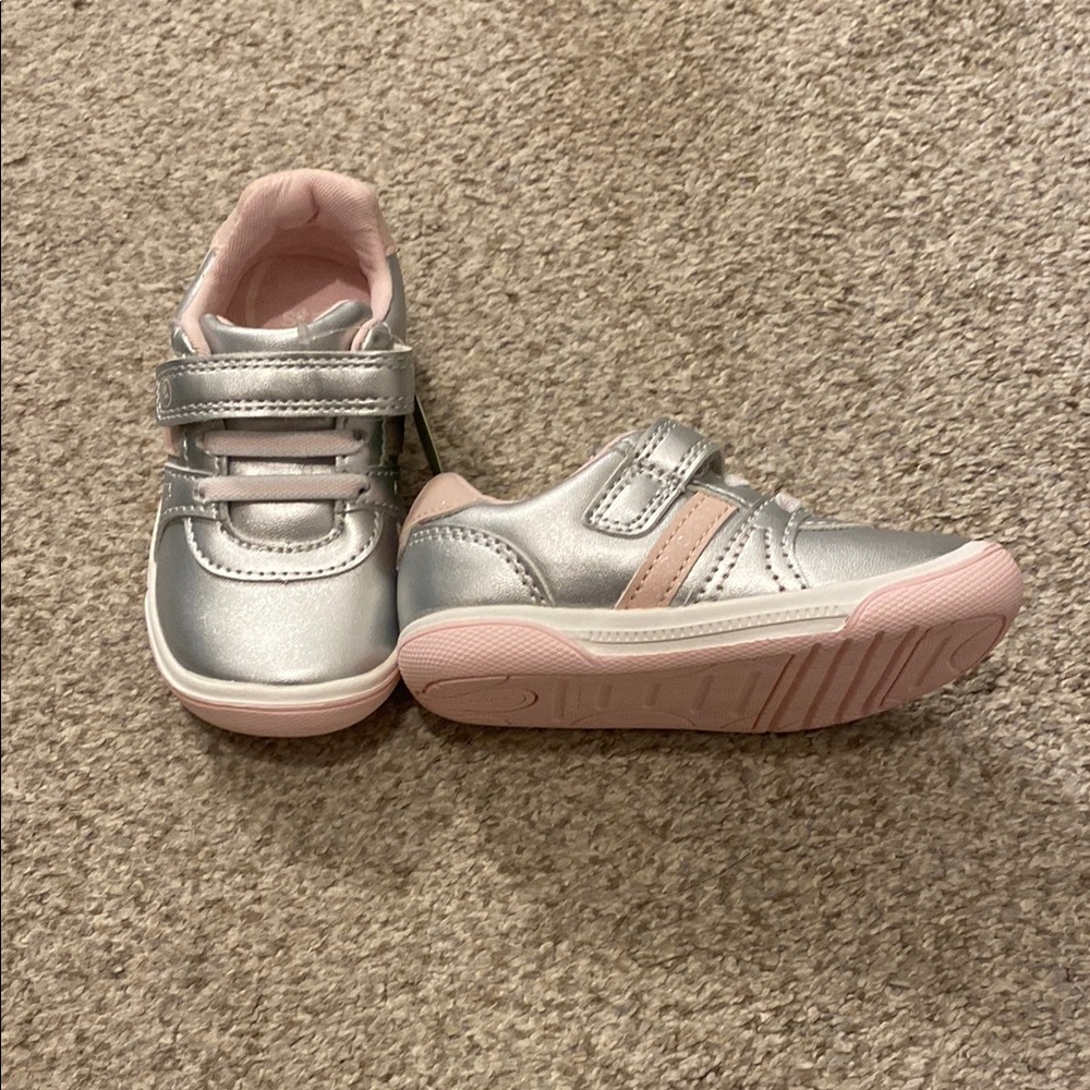Stride Rite Silver and Pink Sneakers with Velcro Straps